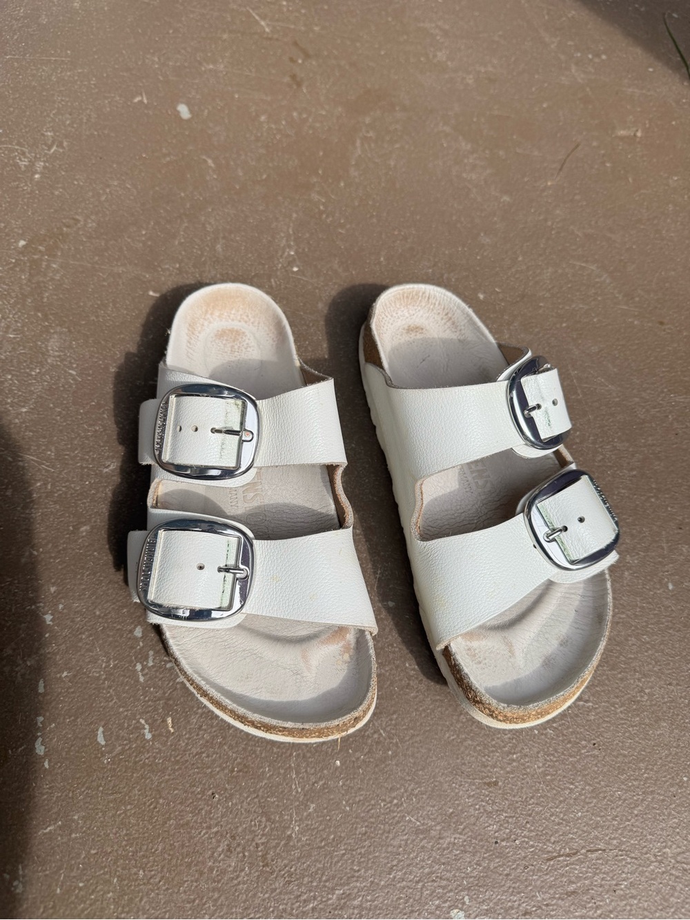 Birkenstock White Double-Buckle Slide Sandals